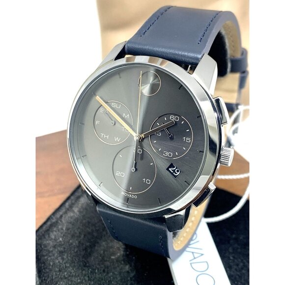 Movado Men's Watch 3600720 Swiss Quartz Chronograph Gray Dial Leather Band 42mm - Picture 1 of 14